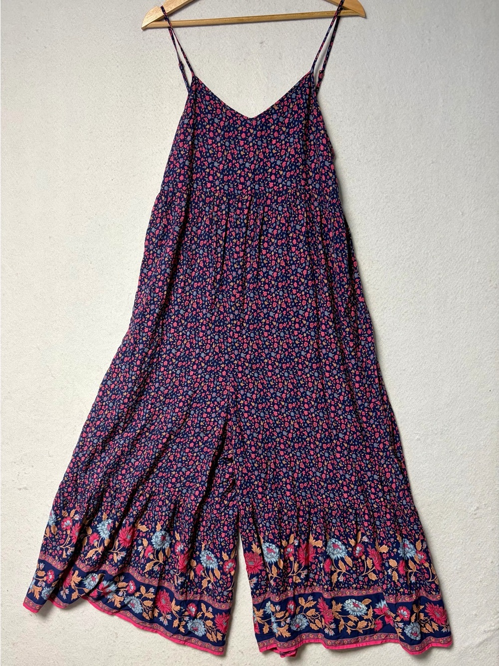 Natural Life Sedona Jumpsuit Small Navy Pink Floral Boho Wide Leg Pockets Earthy - Picture 4 of 9